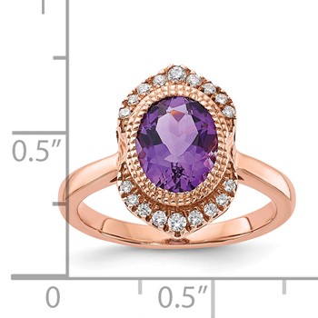 Sterling Silver Rose-tone Amethyst and CZ Ring — alternate view