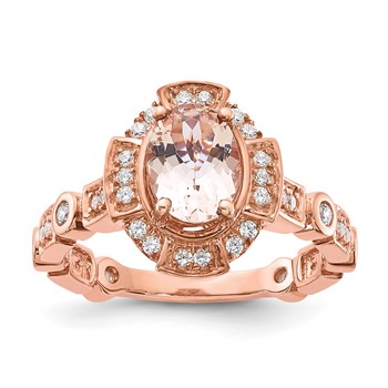 Sterling Silver Rose-tone Sterling Silver Morganite & CZ Ring