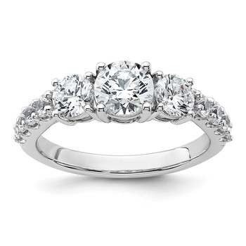 14k White Gold 2 carat Lab Grown Diamond VS+ F+ Round Complete Three Stone Engagement Ring