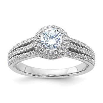Sterling Silver Polished CZ Round Halo Engagement Ring