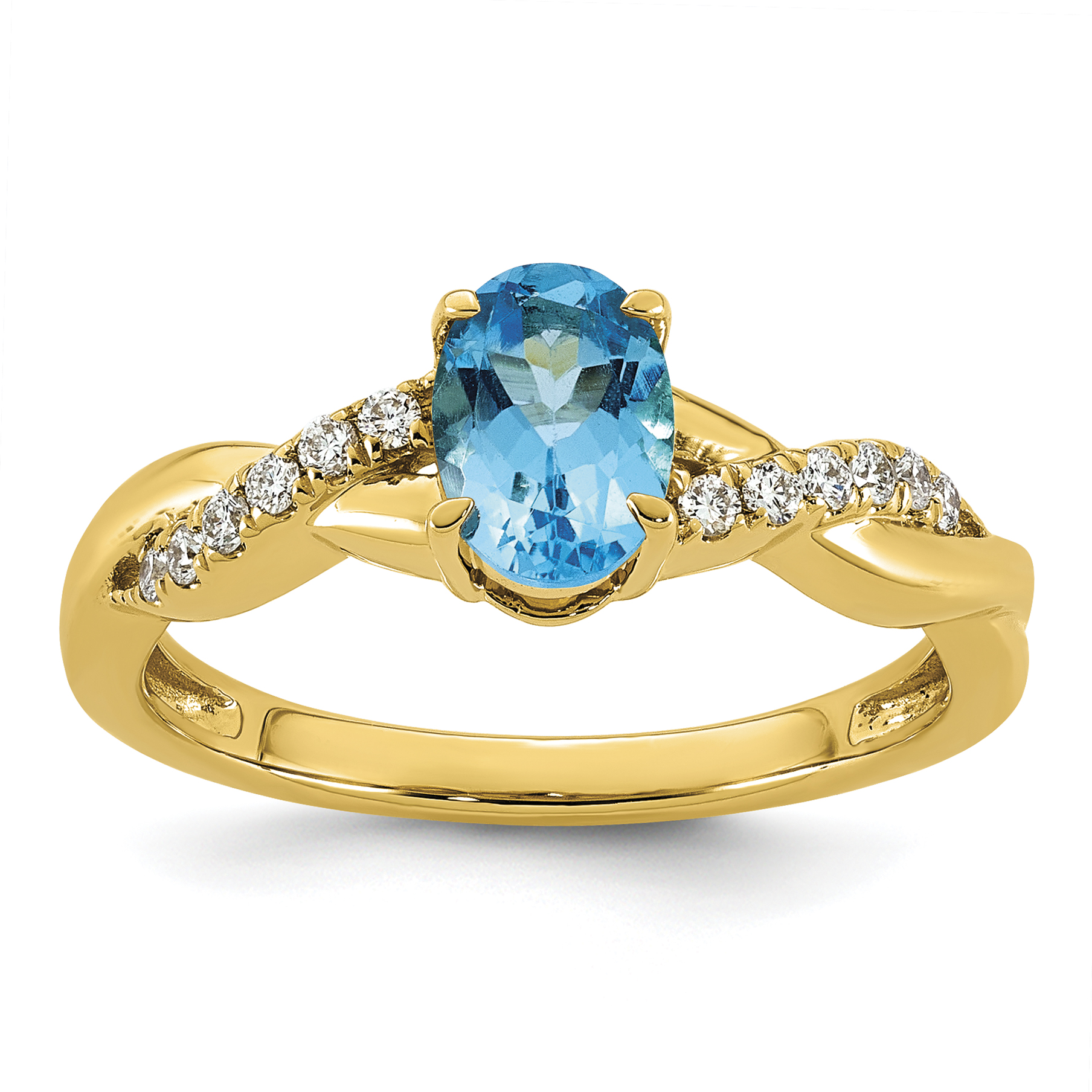 10k Blue Topaz & 1/10 carat Lab Grown Diamond VS/SI+ G+ Oval December Birthstone Complete Ring