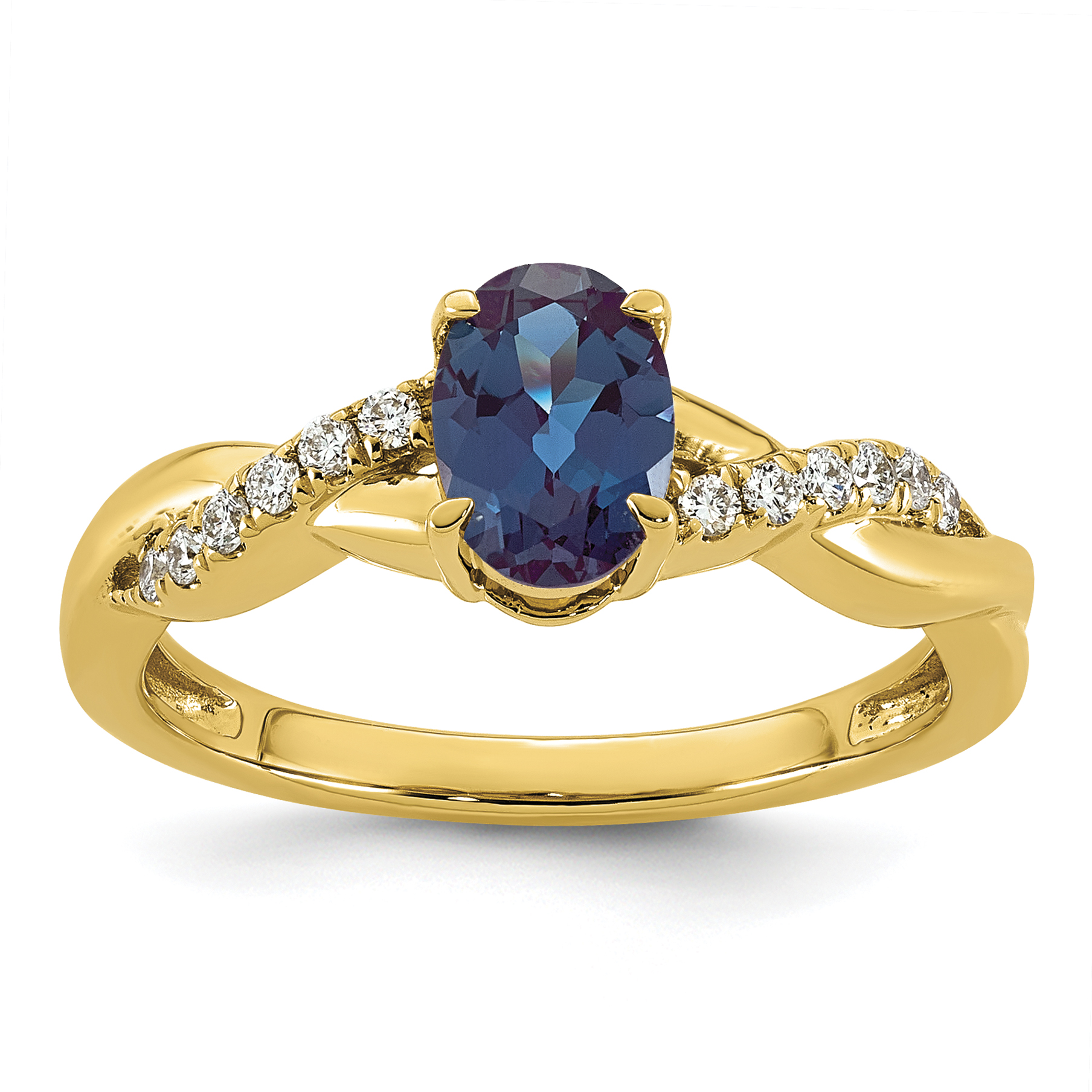 10k Lab Created Alexandrite & 1/10 carat Lab Grown Diamond VS/SI+ G+ Oval June Birthstone Complete Ring