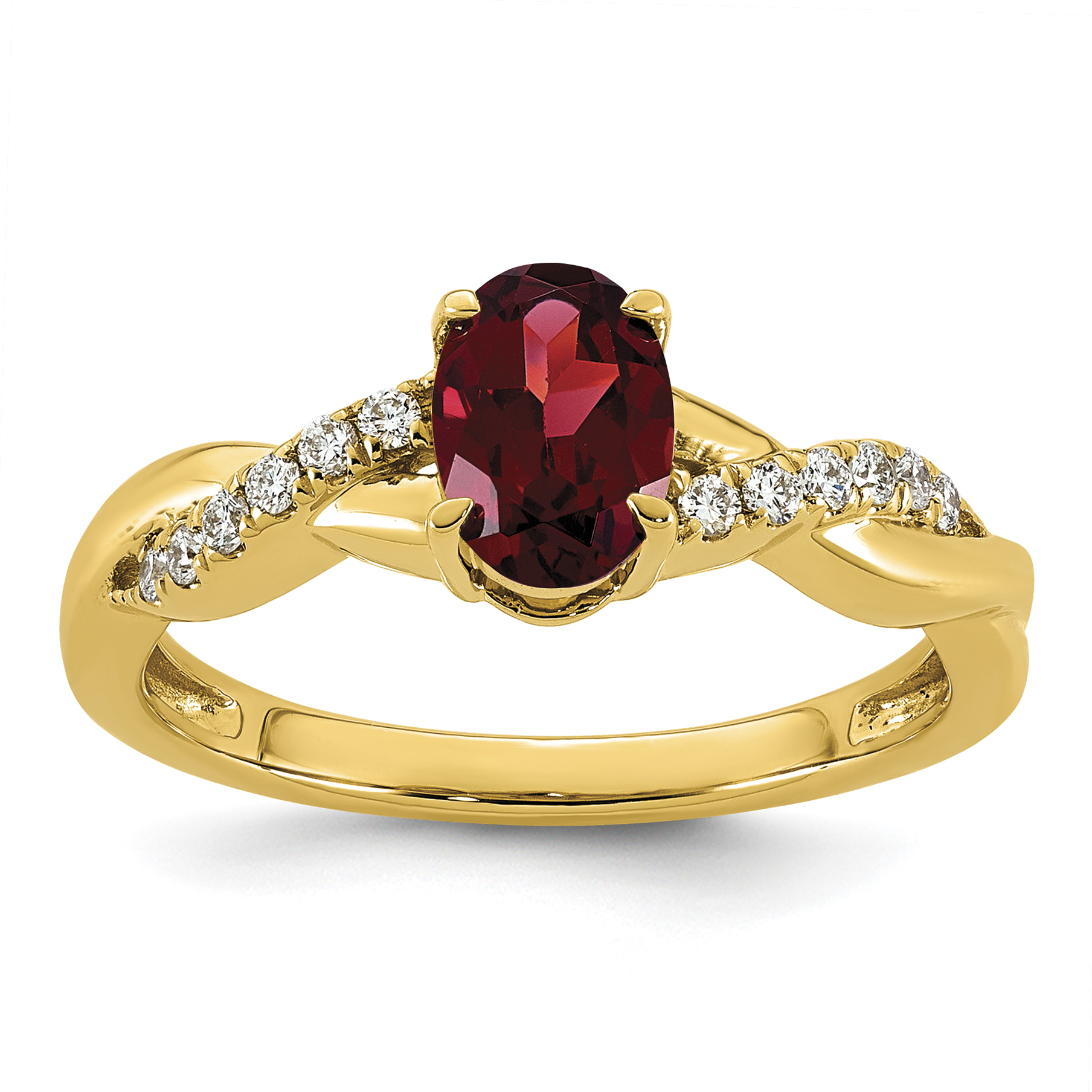 10k Garnet & 1/10 carat Lab Grown Diamond VS/SI+ G+ Oval January Birthstone Complete Ring