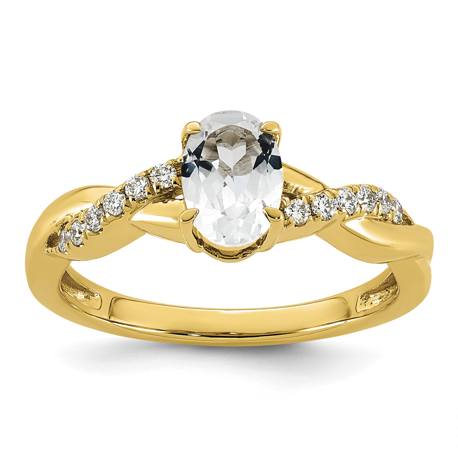 10k White Topaz & 1/10 carat Lab Grown Diamond VS/SI+ G+ Oval April Birthstone Complete Ring