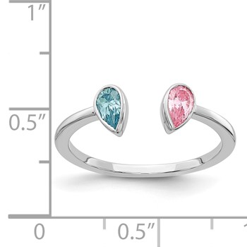 14k White Gold 5x3mm Pear Blue Topaz and Pink Tourmaline Ring — alternate view