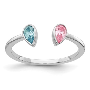 14k White Gold 5x3mm Pear Blue Topaz and Pink Tourmaline Ring