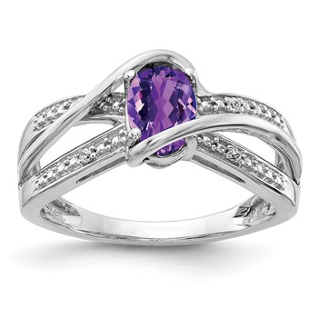 14k White Diamond and Oval Amethyst Twist Ring