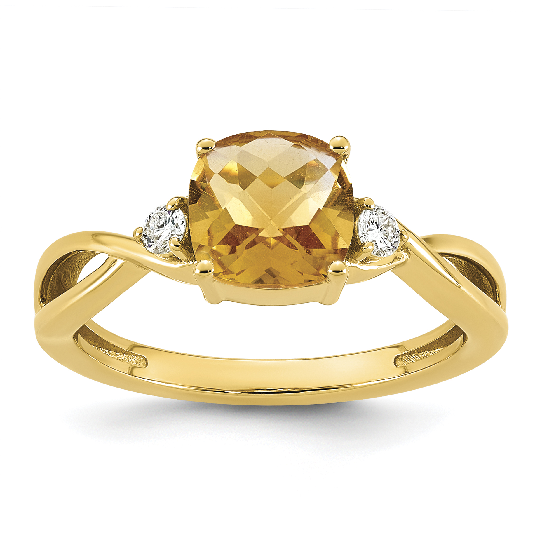 10k Checkerboard Citrine & 1/10 carat Lab Grown Diamond VS/SI+ G+ November Birthstone Complete Ring