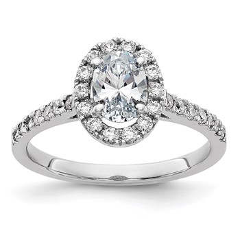14K White Gold Oval & Round Halo Engagement Ring Mounting