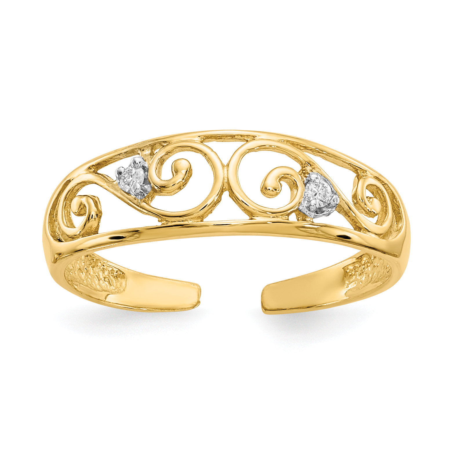 10k .02 carat Diamond Scroll Toe Ring