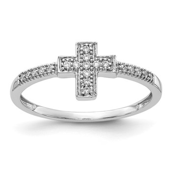 14k White Gold Polished 1/10 carat Diamond Cross Ring