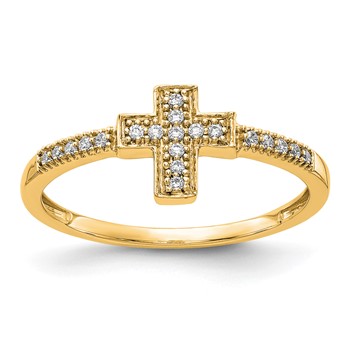 14k Yellow Gold Polished Diamond Cross Ring