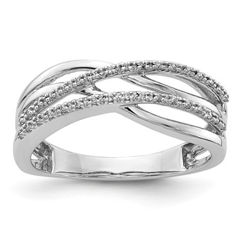 14k White Gold Polished 1/10 carat Diamond 4-Strand Ring