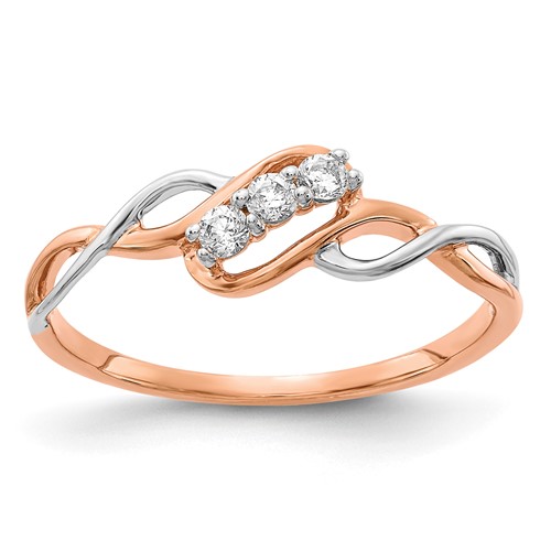 14ktt 1/6 ct Lab Grown Dia VS/SI+ G+ Comp 3 Stone Twist Ring