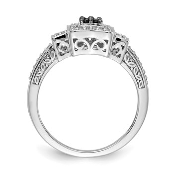 14k White Gold 1/4 carat White and Black Diamond Cluster Square Halo Ring — alternate view