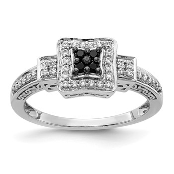 14k White Gold 1/4 carat White and Black Diamond Cluster Square Halo Ring