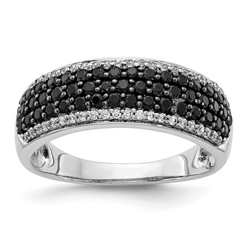 14k White Gold 7/8 carat White and Black Diamond Pave Band Ring