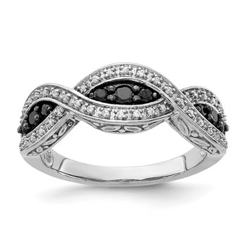 14k White Gold 3/8 carat White and Black Diamond Twist Ring