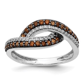 14k White Gold 1/2 carat White and Champagne Diamond with Black Rhodium Swirl Ring