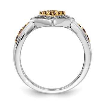 14k White Gold with Yellow Rhodium 1/3 carat White and Champagne Diamond Cluster Square Halo Ring — alternate view