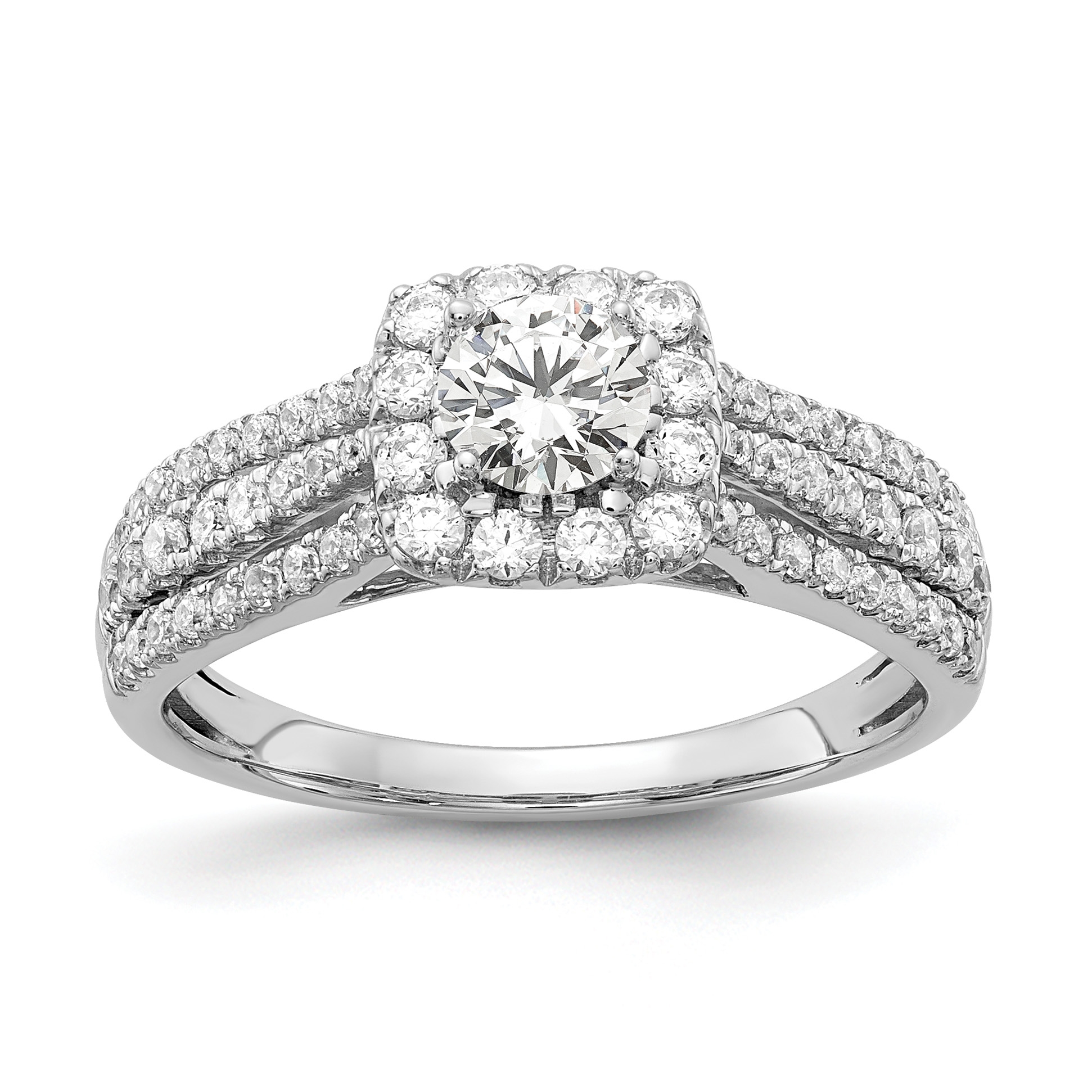 10k White Gold 1 carat Lab Grown Diamond VS/SI+ G+ Round Complete Halo Engagement Ring