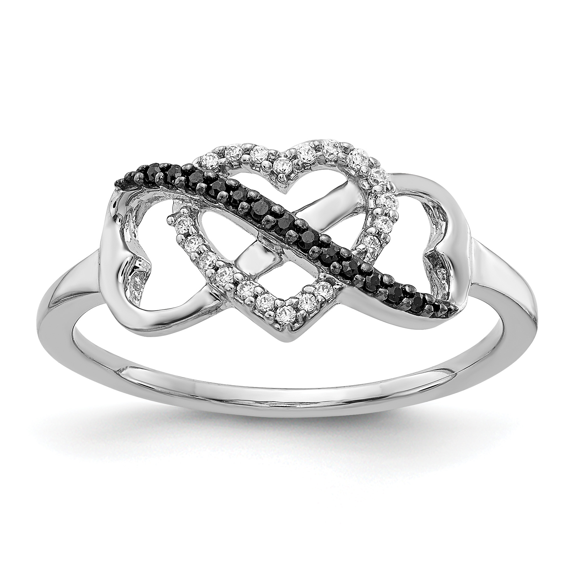 10K White Gold 1/10 carat Black and White Diamond Infinity and Heart Ring