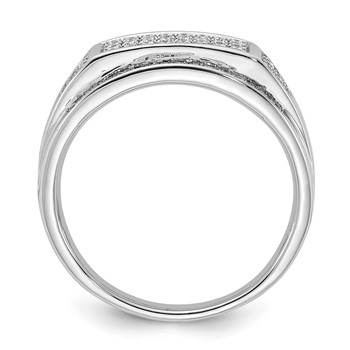 10k White Gold Polished Pave Diamond Men's Ring — alternate view