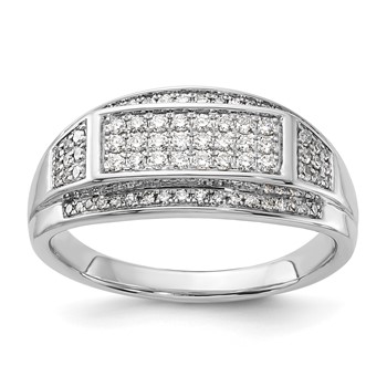 10k White Gold Polished Pave Diamond Men's Ring