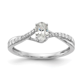 14k White Gold By-Pass (Holds 3/8 carat (5.8x3.8mm) Oval Center) 1/10 carat Diamond Semi-mount Engagement Ring