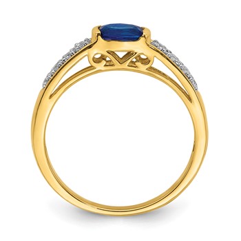14k Oval East-West Blue Sapphire and 1/15 carat Diamond Ring — alternate view