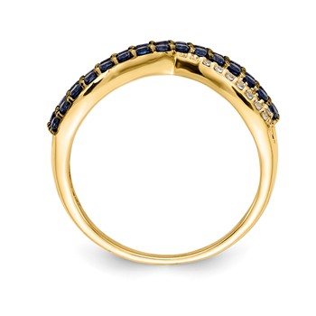 14k Blue Sapphire and 1/15 carat Diamond 4-Row Ring — alternate view