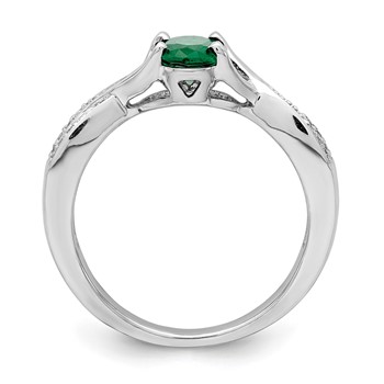 14k White Gold 7x5mm Oval Emerald and 1/15 carat Diamond Ring — alternate view