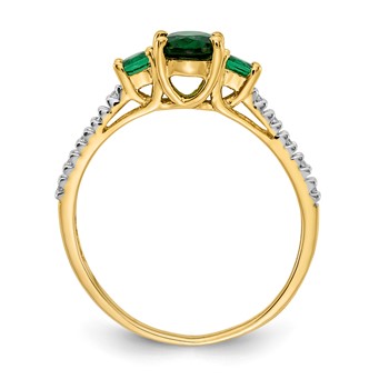 14k Oval Emerald and 1/20 carat Diamond 3-Stone Ring — alternate view