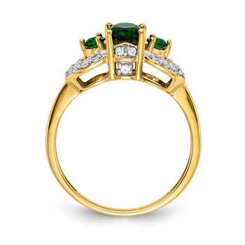 14k Oval Emerald and 1/5 carat Diamond 3-Stone Ring — alternate view