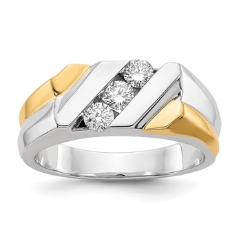 IBGoodman 14k Two-tone 1/2 carat Lab Grown Diamond VS/SI+ G+ Three Stone Complete Men's Ring