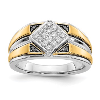 IB Goodman 14k Two-tone 1/3 carat Black and White Diamond Square Cluster Mens Ring