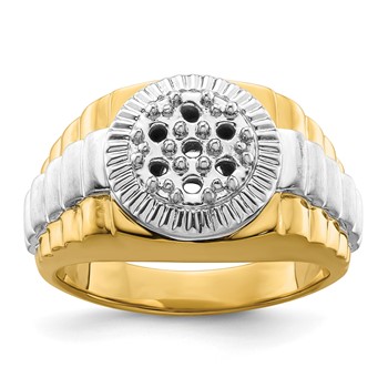 IB Goodman 14k Two-tone Holds 7-2.6mm Diamonds Fancy Ridged-Sides Mens Cluster Ring Mounting