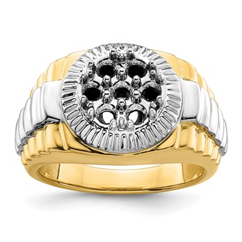 IB Goodman 14k Two-tone Holds 7-3.3mm Diamonds Fancy Ridged-Sides Mens Cluster Ring Mounting