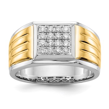 IBGoodman 14k Two-Tone 3/8 carat Lab Grown Diamond VS/SI+ G+ Complete Square Cluster Men's Ring