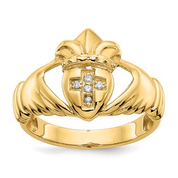 14k Mens 1/20 carat AA Diamond Claddagh Ring