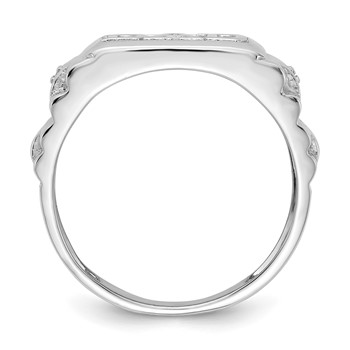 IB Goodman 14k White Gold Polished Ridged Sides Holds 2-1.0mm Diamonds Mens DAD Ring Mounting — alternate view