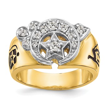 IB Goodman 14k Two-tone Mens Polished Diamond Masonic Shriners Ring
