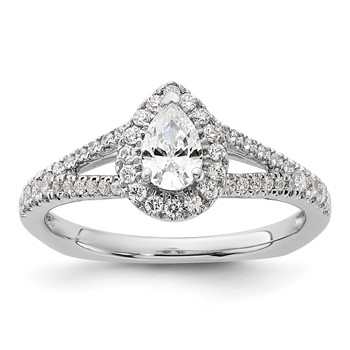 14k White Gold Halo Plus (Holds 1/2 carat (6x4mm) Pear Center) 3/8 carat Diamond Semi-mount Engagement Ring