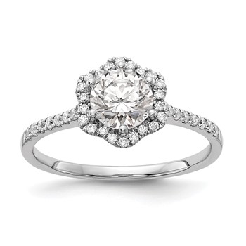 14k White Gold Hexagon Halo (Holds 3/4 carat (6.00mm) Round Center) 1/4 carat Diamond Semi-mount Engagement Ring