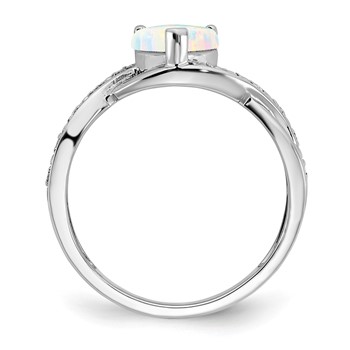  14k White Gold 7mm Heart Lab-Created Opal and 1/20 carat Diamond Ring — alternate view