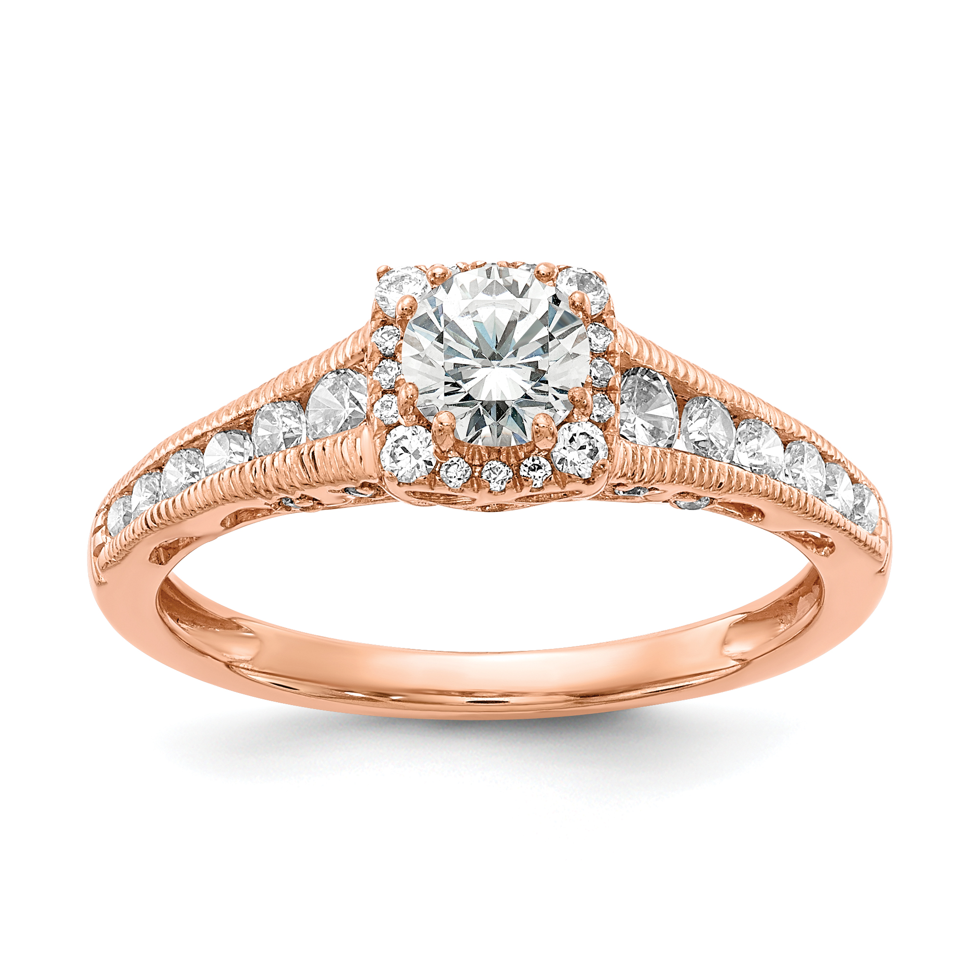 10k Rose Gold 7/8 carat Lab Grown Diamond VS/SI+ G+ Complete Petite Halo Engagement Ring