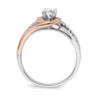 Sterling Silver w/Rose Plate CZ Fancy Halo Semi-mount Engagement Ring — alternate view