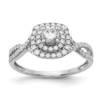 14k White Gold 3/4 carat Lab Grown Diamond VS/SI+ G+ Complete Round Double Halo Engagement Ring