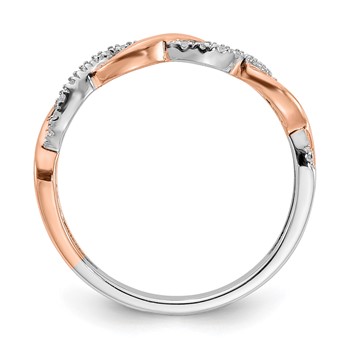 14k White and Rose Gold Criss-Cross 1/8 carat Diamond Complete Wedding Band — alternate view
