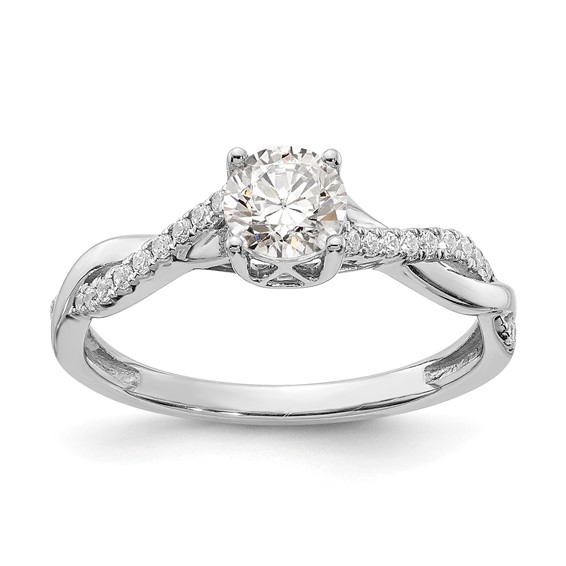 14k White Gold Criss-Cross (Holds 1/2 carat (5.2mm) Round Center) 1/8 carat  Diamond Semi-mount Engagement Ring - Quality Gold